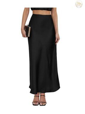 Satin Maxi Skirt High Waisted A-Line Long Skirt for Women 95% Polyester 5%